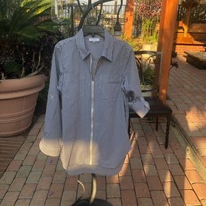 Calvin Klein S navy blue striped zip up tunic